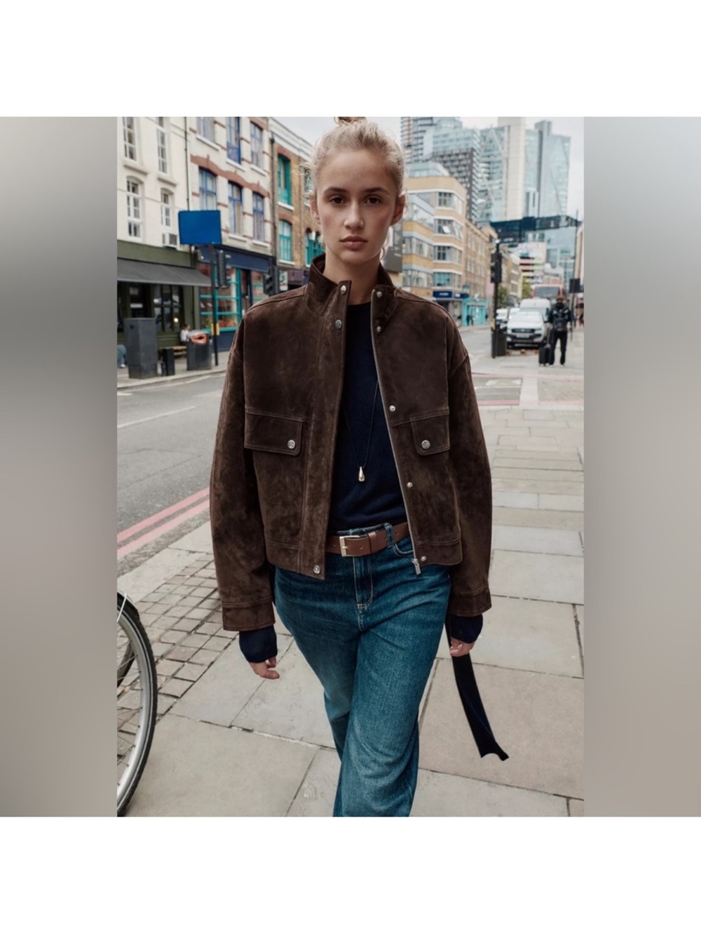 Zara Real Suede Leather Pocket Bomber Jacket XL - New with tag - Picture 7 of 16